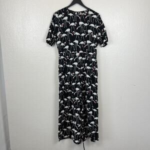 Traffic People Jumpsuit Womens XL Black‎ Flamingo Print Sheer Quirky Retro Boho